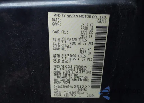 2015 Nissan Murano Platinum из США, поврежденный, VIN 5N1AZ2MH9FN261222